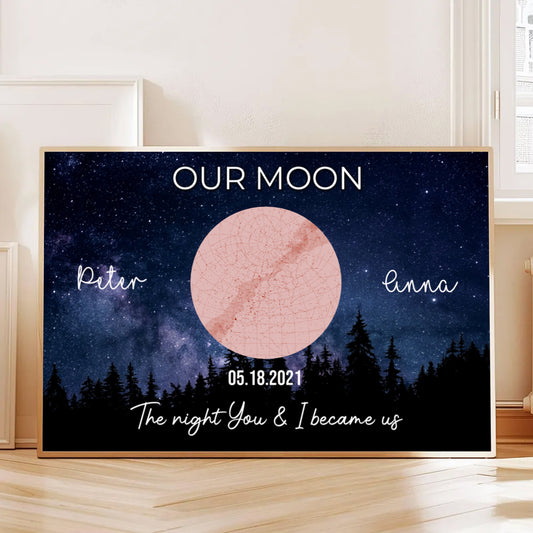 Our Moon Paper Poster - Custom Birth Moon Phase - Gift For Couple