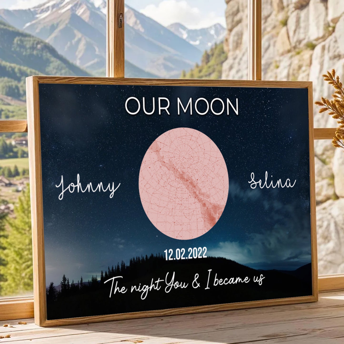 Our Moon Paper Poster - Custom Birth Moon Phase - Gift For Couple