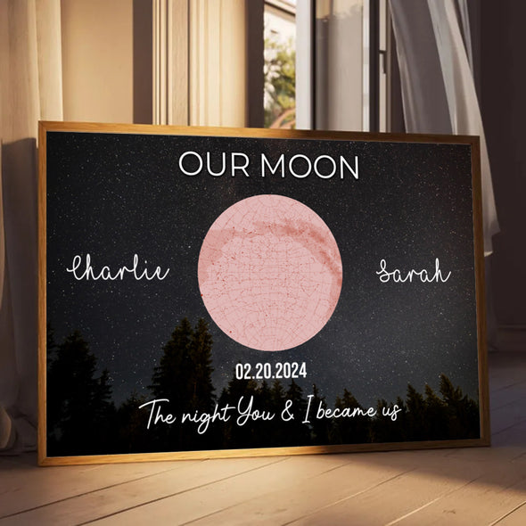 Our Moon Paper Poster - Custom Birth Moon Phase - Gift For Couple