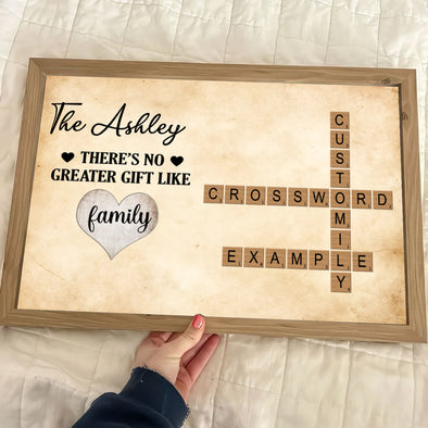 Family Crossword Puzzle Art Paper Poster- Heartfelt Gift For Family, Husband, Wife, Dad, Mom