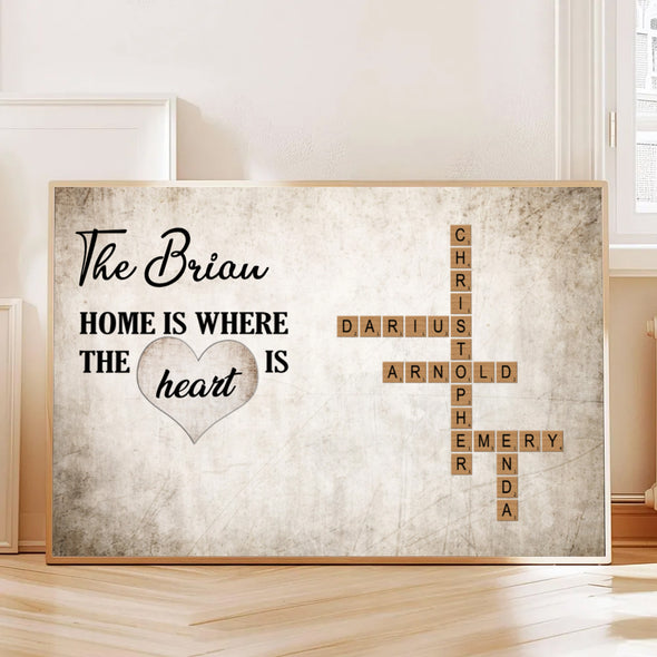 Family Crossword Puzzle Art Paper Poster- Heartfelt Gift For Family, Husband, Wife, Dad, Mom