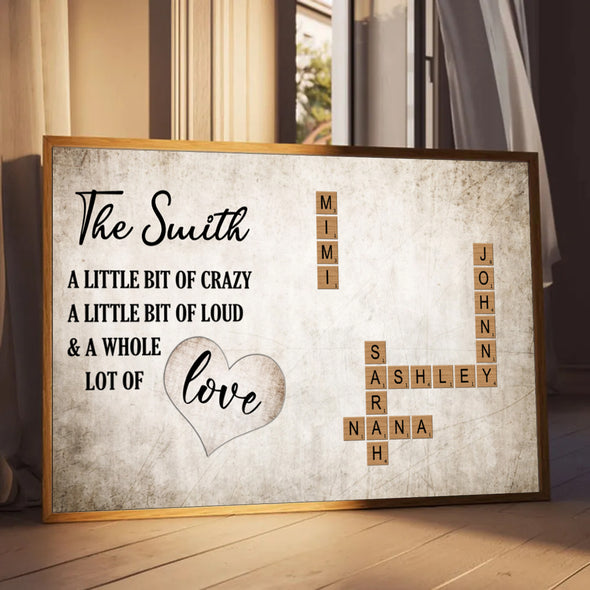 Family Crossword Puzzle Art Paper Poster- Heartfelt Gift For Family, Husband, Wife, Dad, Mom