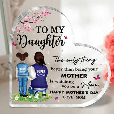 Mother And Daughter - Personalized Heart Shaped Acrylic Plaque - Mother's Day, Birthday Gift