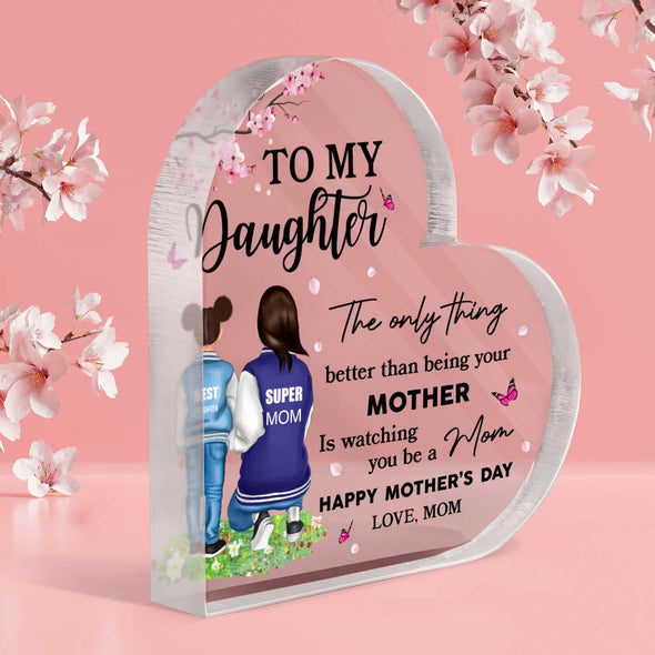 Mother And Daughter - Personalized Heart Shaped Acrylic Plaque - Mother's Day, Birthday Gift