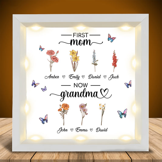 Personalized First Mom - Now Grandma Birth Month Flowers Frame Light Box Gift