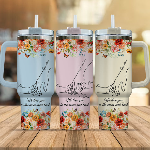 Custom Name Tumbler with Handle for Mom and Grandma, Gift for Mother's Day