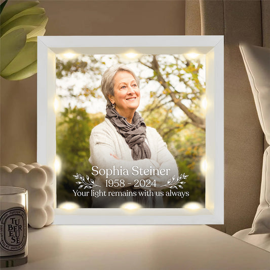 Personalized Memorial Picture Frame Light Box - Your Light Remains With Us Always - Sympathy Gift