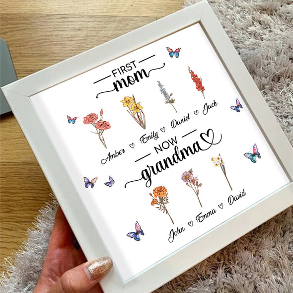 Personalized First Mom - Now Grandma Birth Month Flowers Frame Light Box Gift