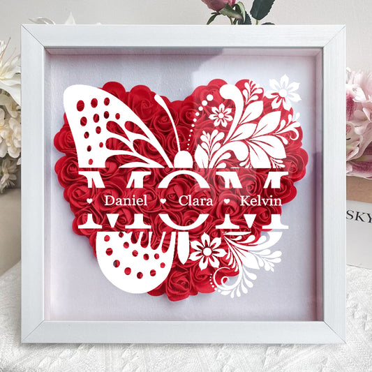 Personalized Mom Butterfly Flower Shadow Box - Gift For Mom Custom Children Names