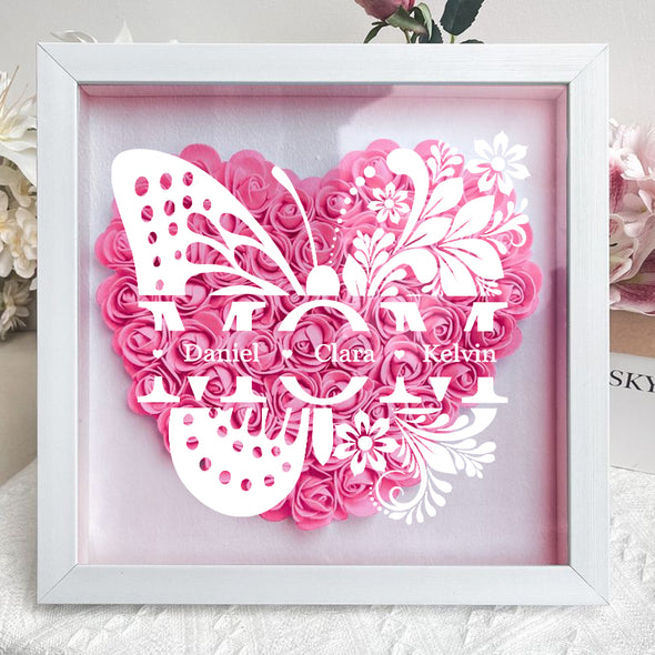 Personalized Mom Butterfly Flower Shadow Box - Gift For Mom Custom Children Names