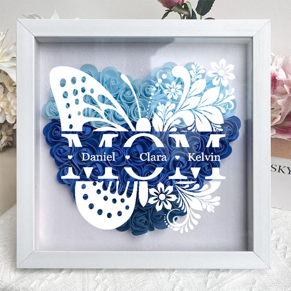 Personalized Mom Butterfly Flower Shadow Box - Gift For Mom Custom Children Names