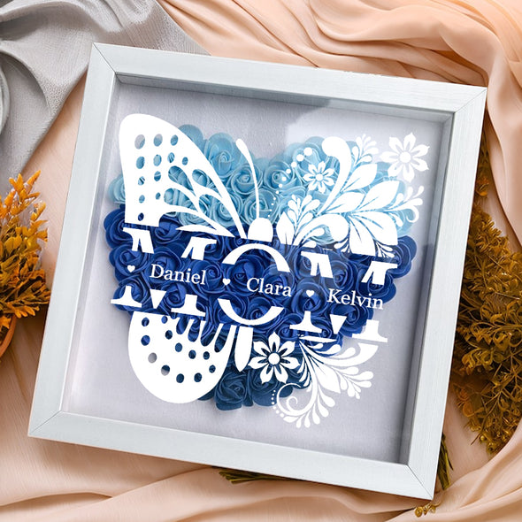 Personalized Mom Butterfly Flower Shadow Box - Gift For Mom Custom Children Names