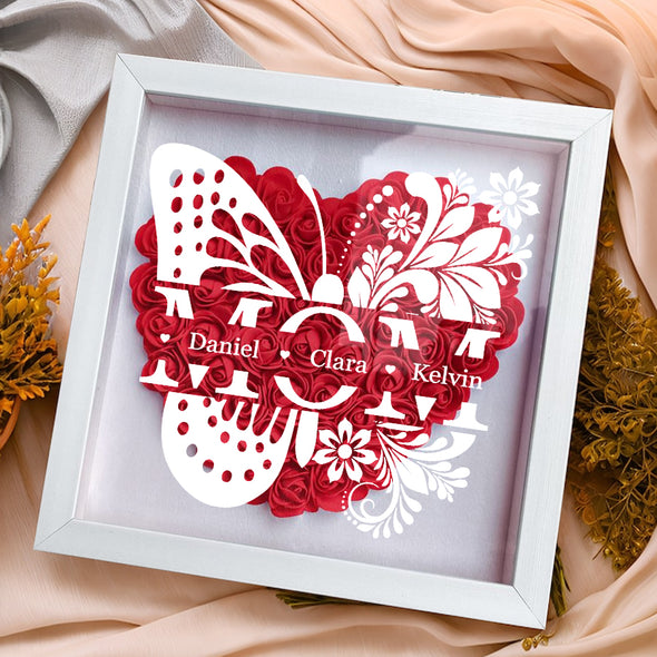 Personalized Mom Butterfly Flower Shadow Box - Gift For Mom Custom Children Names