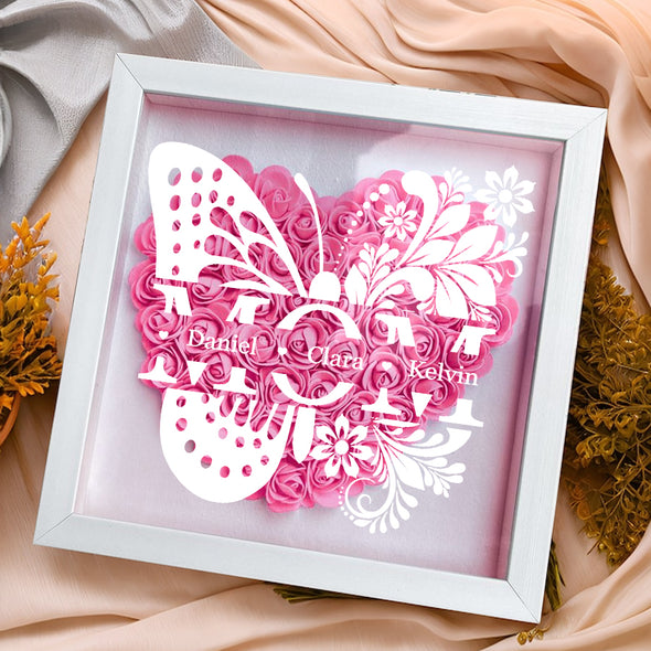 Personalized Mom Butterfly Flower Shadow Box - Gift For Mom Custom Children Names