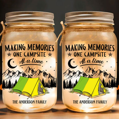 Making Memories One Campsite - Personalized Mason Jar Light, Gift For Camper