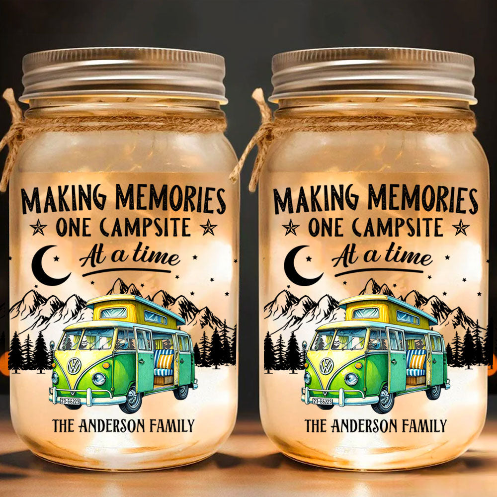 Making Memories One Campsite - Personalized Mason Jar Light, Gift For Camper