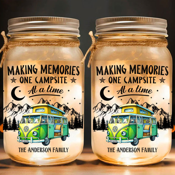 Making Memories One Campsite - Personalized Mason Jar Light, Gift For Camper