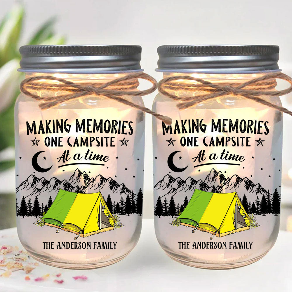 Making Memories One Campsite - Personalized Mason Jar Light, Gift For Camper