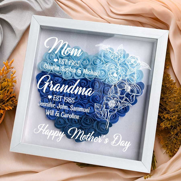 Personalized Mom Grandma Flower Shadow Box - Gift For Mother's Day