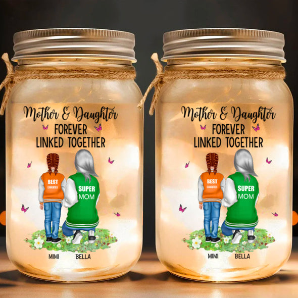 Mother & Daughter Forever Linked Together - Personalized Mason Jar Light