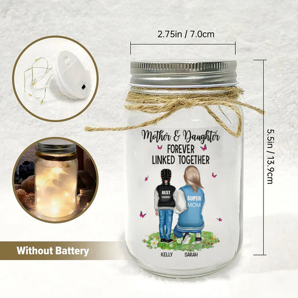 Mother & Daughter Forever Linked Together - Personalized Mason Jar Light